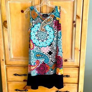 Multi-Color Swing Dress with Color Blocked Hemline